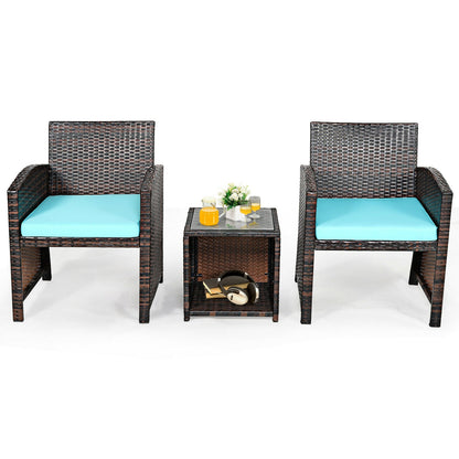3-Piece PE Rattan Wicker Furniture Set, Sofa Coffee Table, Turquoise Patio Conversation Sets at Gallery Canada