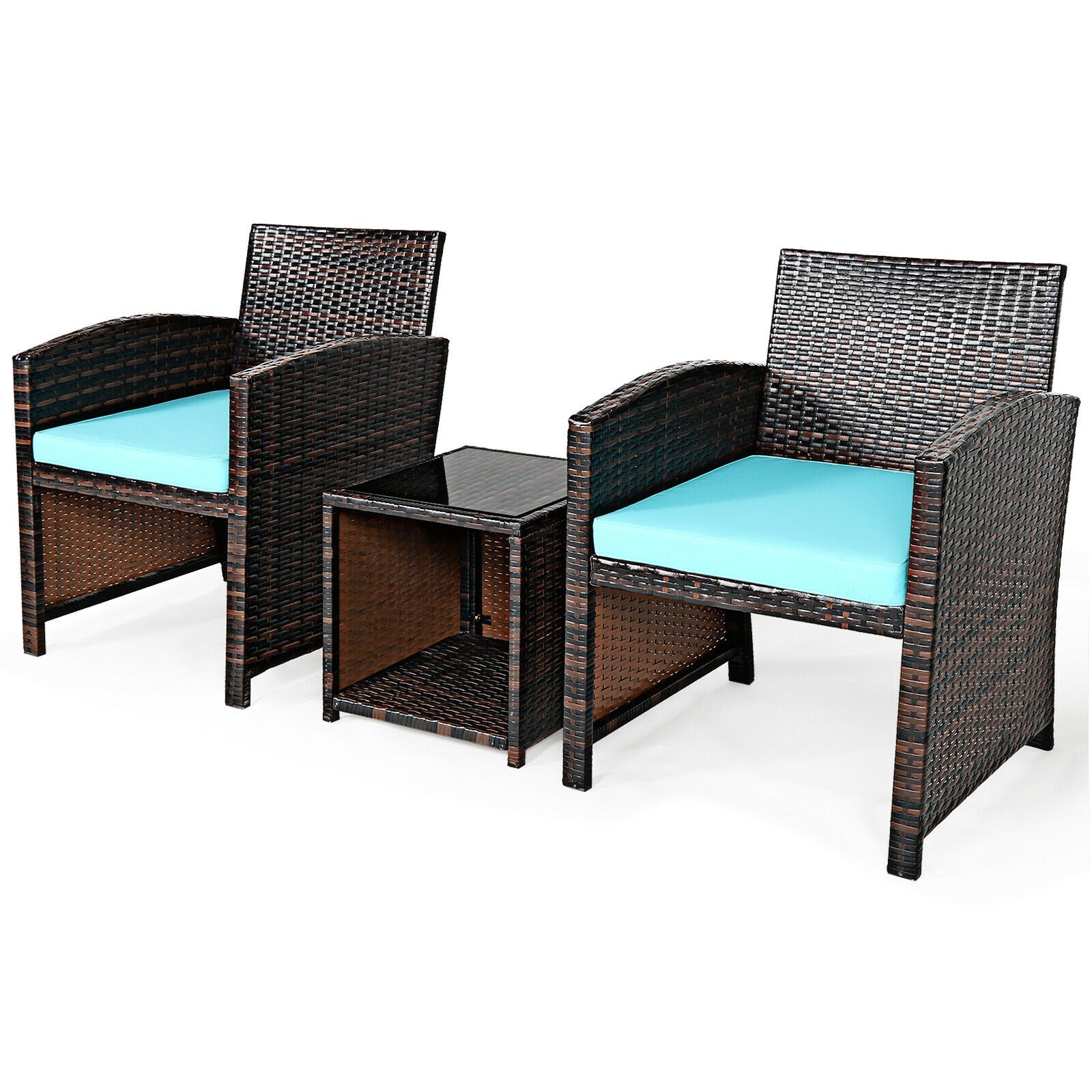 3-Piece PE Rattan Wicker Furniture Set, Sofa Coffee Table, Turquoise Patio Conversation Sets at Gallery Canada
