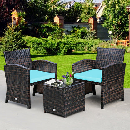 3-Piece PE Rattan Wicker Furniture Set, Sofa Coffee Table, Turquoise Patio Conversation Sets at Gallery Canada