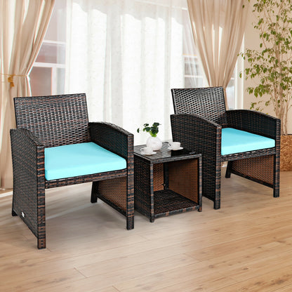 3-Piece PE Rattan Wicker Furniture Set, Sofa Coffee Table, Turquoise Patio Conversation Sets at Gallery Canada