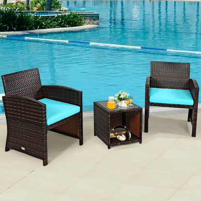 3-Piece PE Rattan Wicker Furniture Set, Sofa Coffee Table, Turquoise Patio Conversation Sets at Gallery Canada