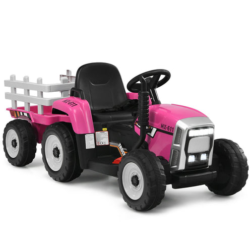 12V Kids Ride On Tractor, 3-Gear-Shift Ground Loader, Pink