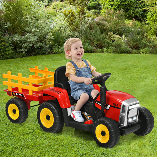 12V Ride On Tractor, 3-Gear-Shift Ground Loader, Red