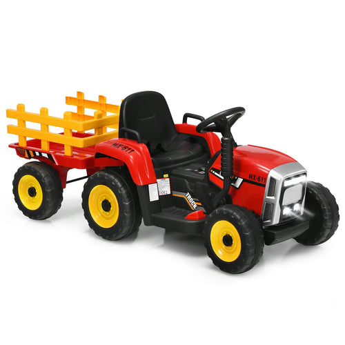 12V Ride On Tractor, 3-Gear-Shift Ground Loader, Red