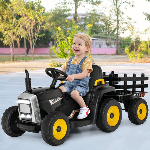 12V Kids Ride On Tractor, 3-Gear-Shift Ground Loader, Black