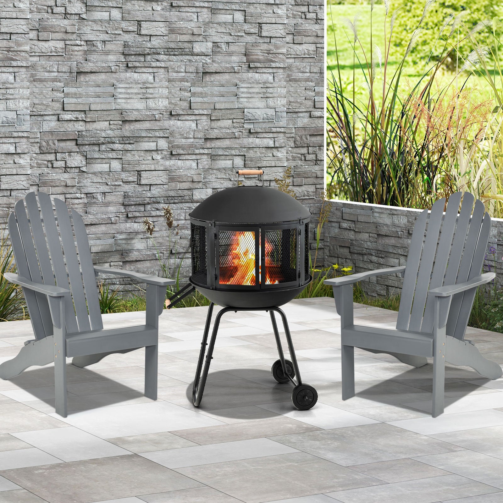 28 Inch Portable Fire Pit On Wheels, Black Fire Pits at Gallery Canada