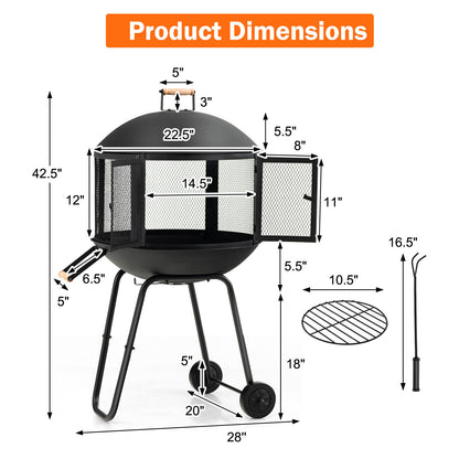 28 Inch Portable Fire Pit On Wheels, Black Fire Pits at Gallery Canada