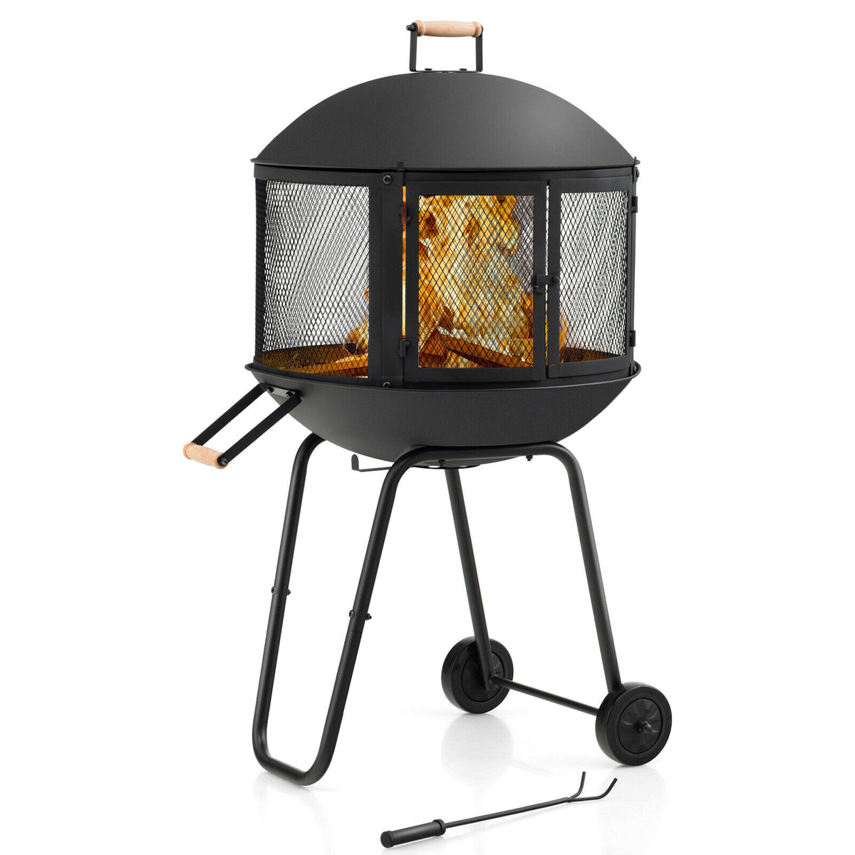 28 Inch Portable Fire Pit On Wheels, Black Fire Pits at Gallery Canada