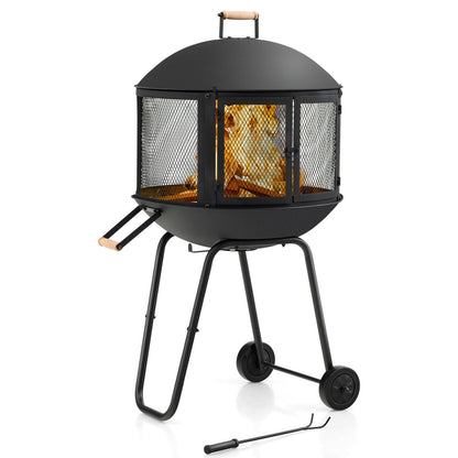 28 Inch Portable Fire Pit On Wheels, Black Fire Pits at Gallery Canada