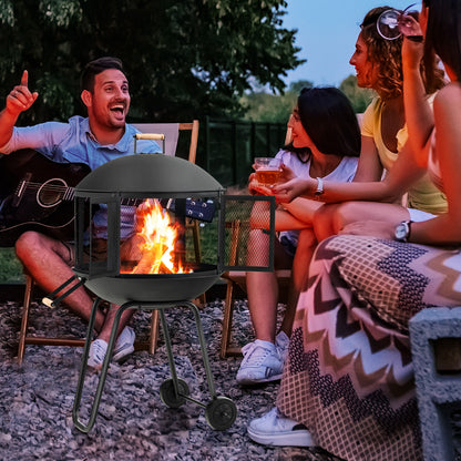 28 Inch Portable Fire Pit On Wheels, Black Fire Pits at Gallery Canada