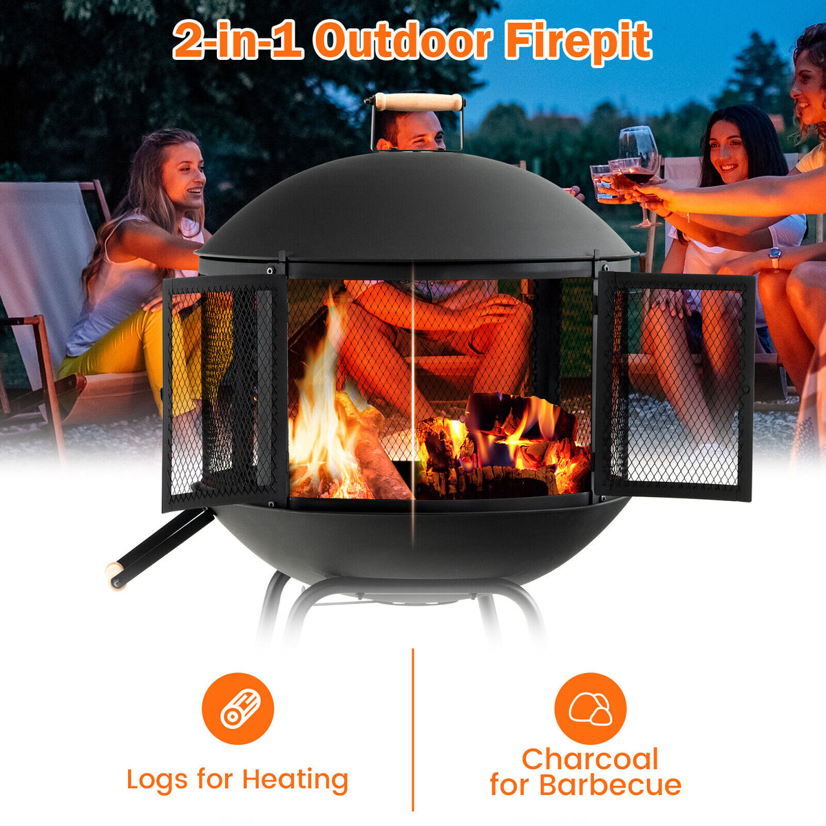 28 Inch Portable Fire Pit On Wheels, Black Fire Pits at Gallery Canada