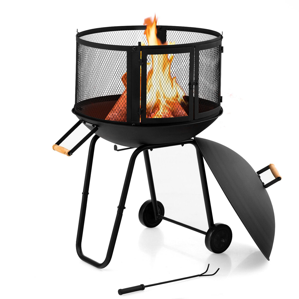 28 Inch Portable Fire Pit On Wheels, Black Fire Pits at Gallery Canada