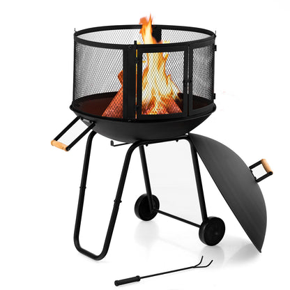 28 Inch Portable Fire Pit On Wheels, Black Fire Pits at Gallery Canada