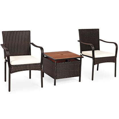 3 Piece Patio Rattan Bistro Set, Wood Side Table, Stackable Chair Patio Conversation Sets at Gallery Canada