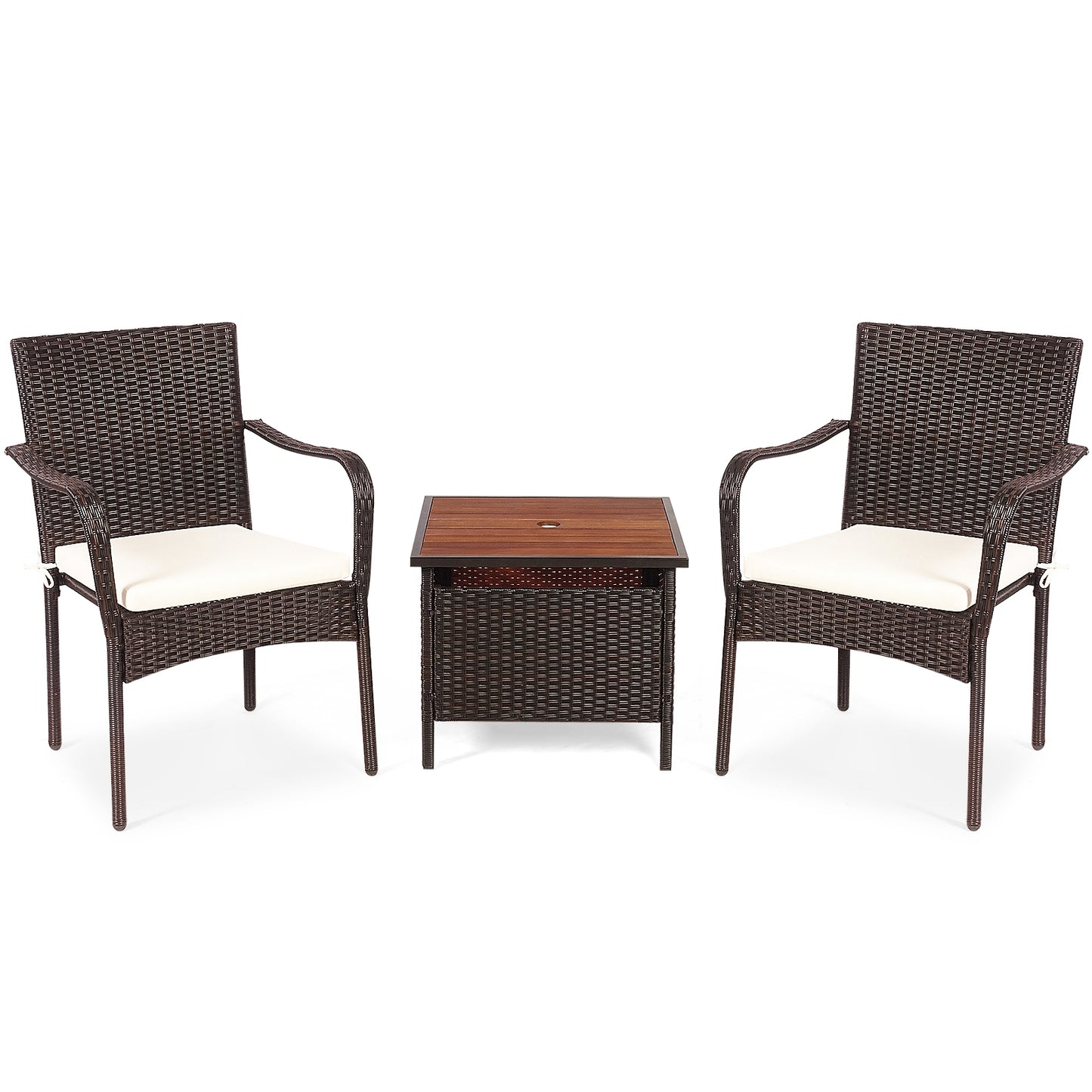 3 Piece Patio Rattan Bistro Set, Wood Side Table, Stackable Chair Patio Conversation Sets Options at Gallery Canada