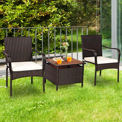 3 Piece Patio Rattan Bistro Set, Wood Side Table, Stackable Chair Patio Conversation Sets at Gallery Canada