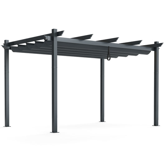 10x13 Feet Aluminum Retractable Pergola Canopy, Gray Gazebos Gray at Gallery Canada