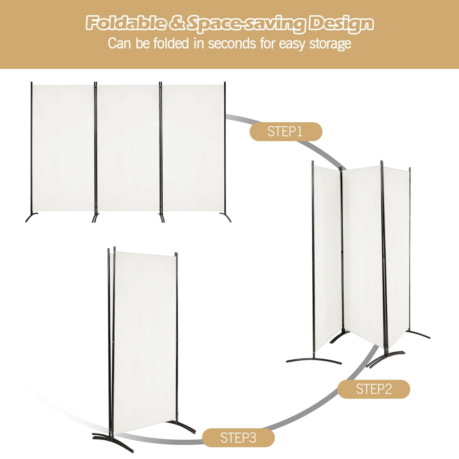 3-Panel Folding Privacy Partition Screen, White Room Dividers at Gallery Canada