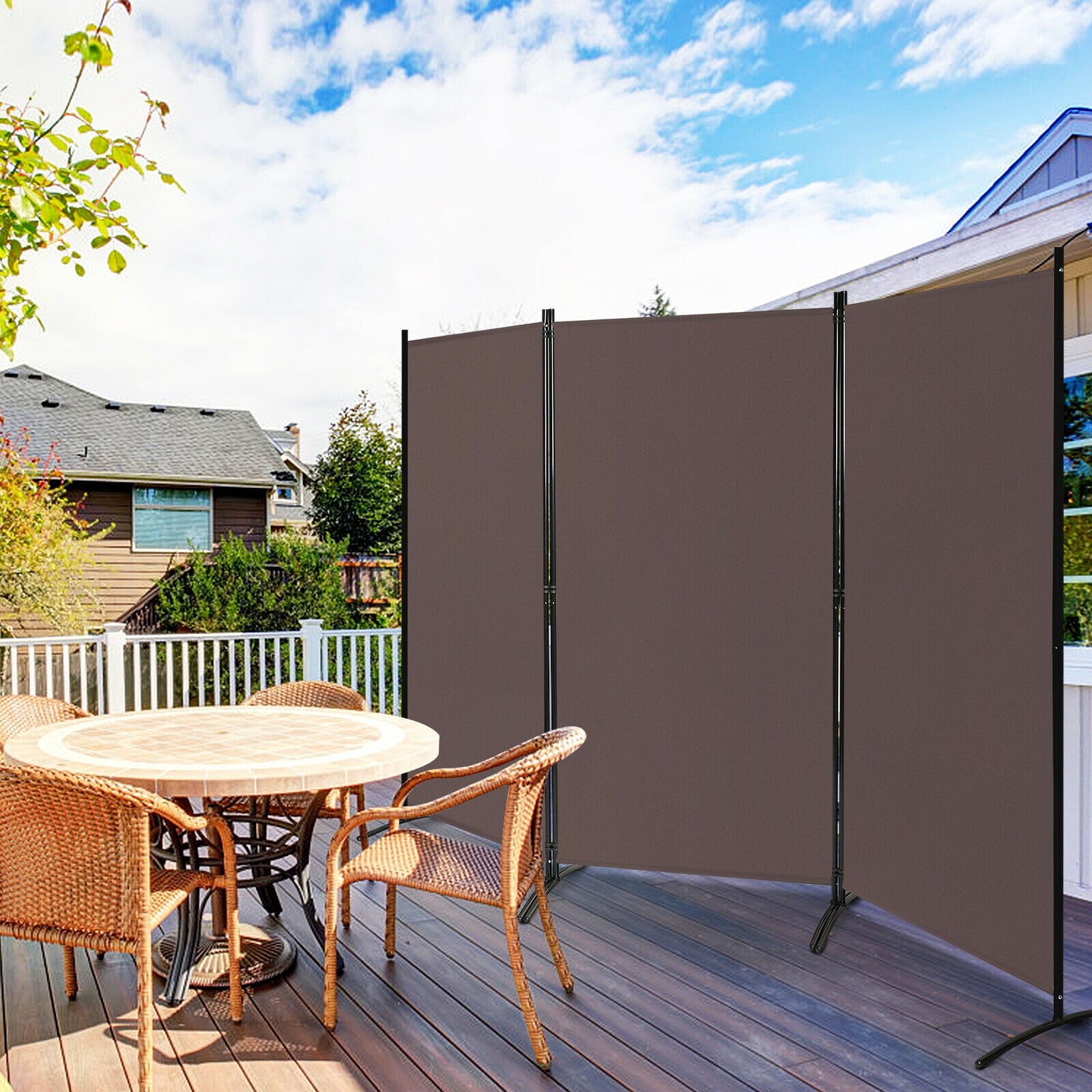 3-Panel Folding Room Divider Privacy Screen, Brown Room Dividers at Gallery Canada