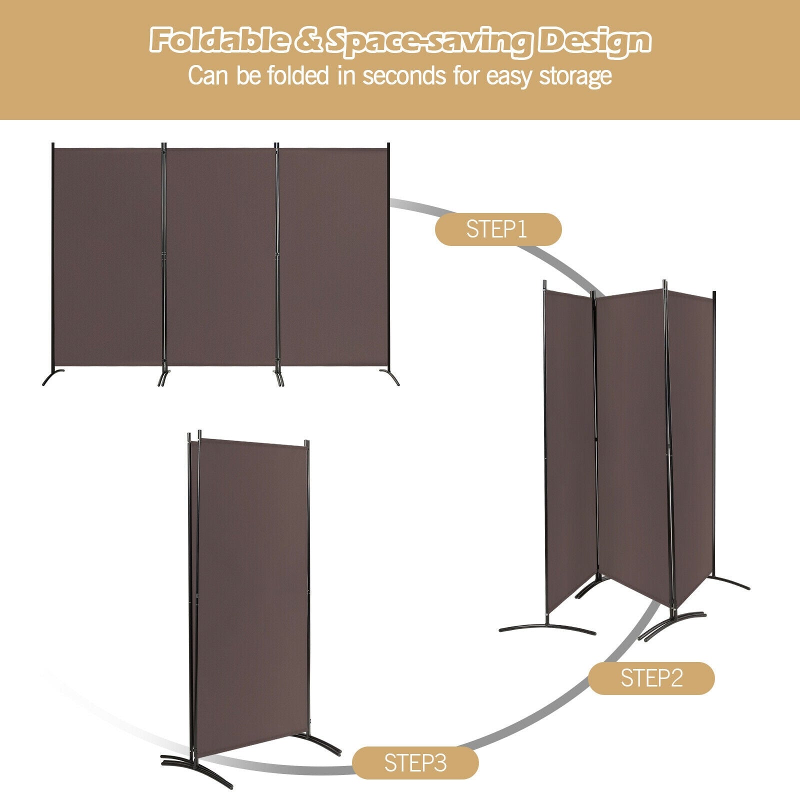 3-Panel Folding Room Divider Privacy Screen, Brown Room Dividers at Gallery Canada
