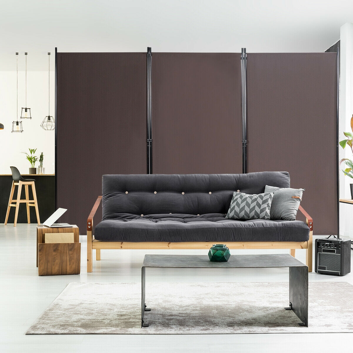 3-Panel Folding Room Divider Privacy Screen, Brown Room Dividers at Gallery Canada