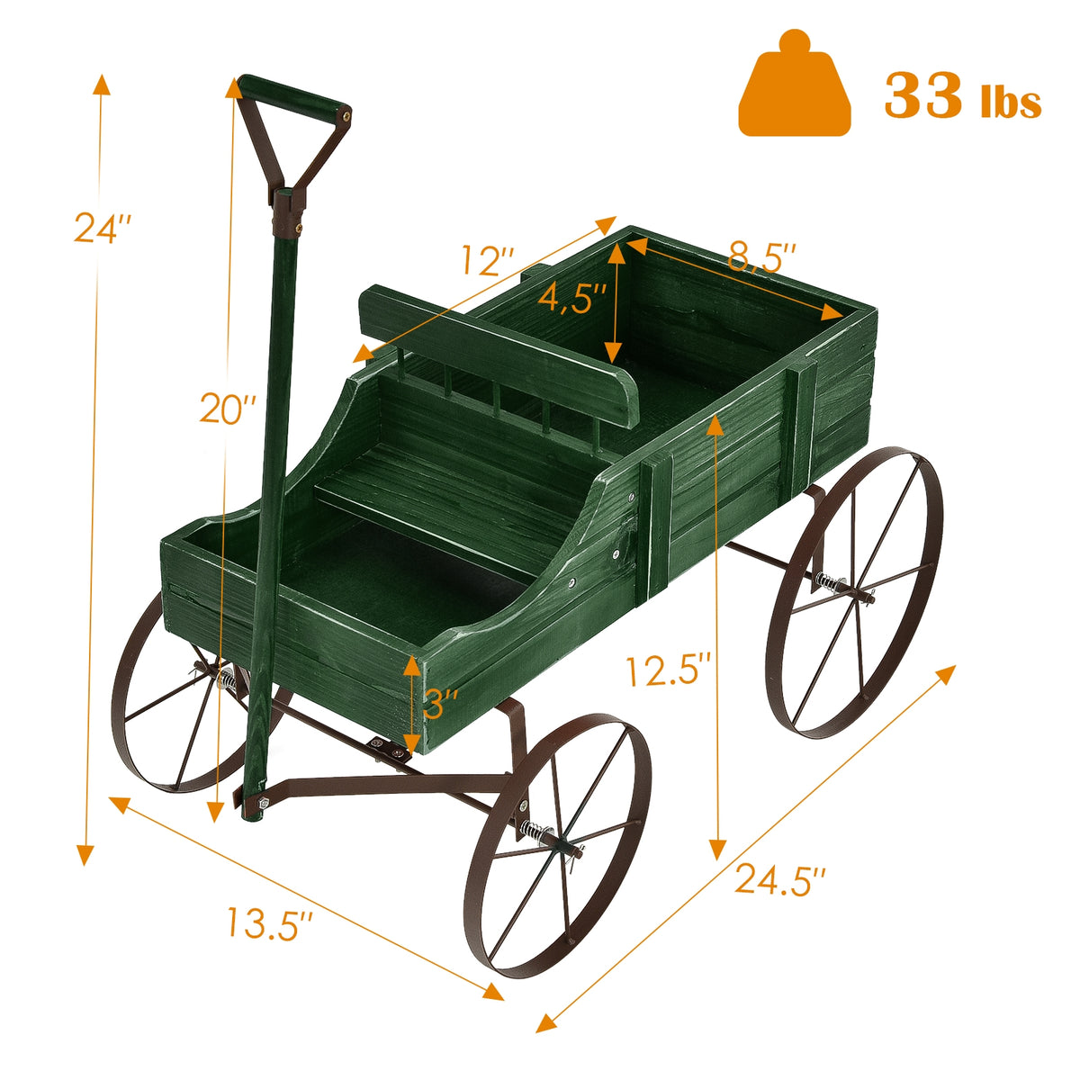 Wooden Wagon Plant Bed With Wheel, Green Plant Stands at Gallery Canada