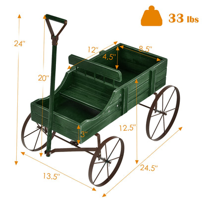 Wooden Wagon Plant Bed With Wheel, Green Plant Stands at Gallery Canada