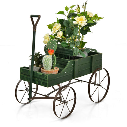Wooden Wagon Plant Bed With Wheel, Green Plant Stands at Gallery Canada