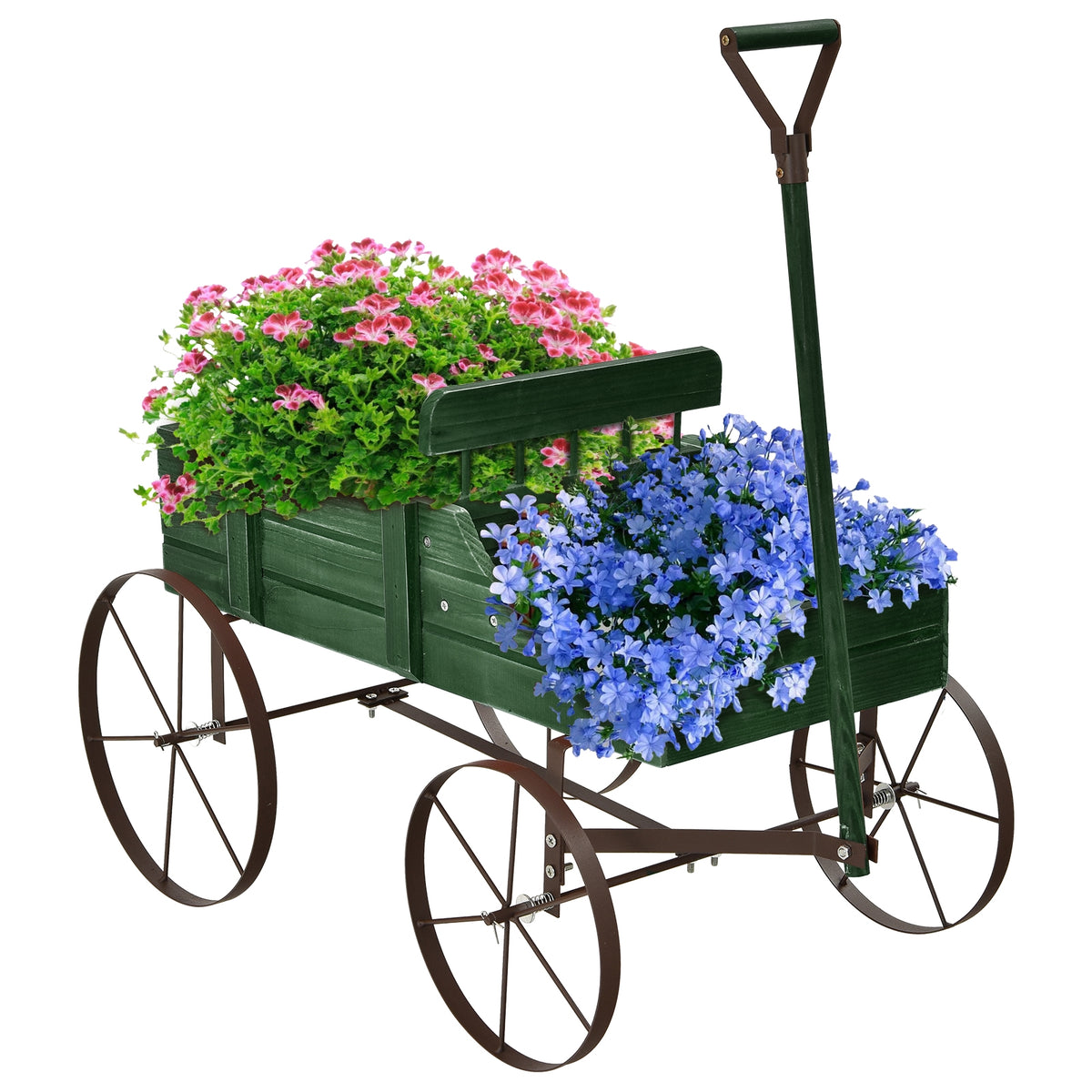 Wooden Wagon Plant Bed With Wheel, Green Plant Stands at Gallery Canada