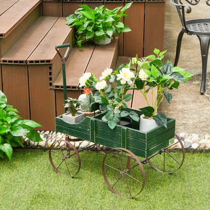 Wooden Wagon Plant Bed With Wheel, Green Plant Stands at Gallery Canada