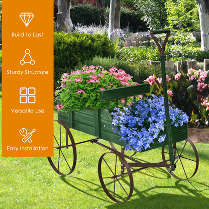 Wooden Wagon Plant Bed With Wheel, Green Plant Stands at Gallery Canada
