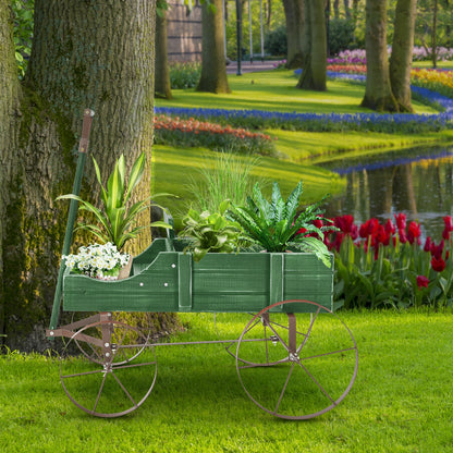 Wooden Wagon Plant Bed With Wheel, Green Plant Stands at Gallery Canada