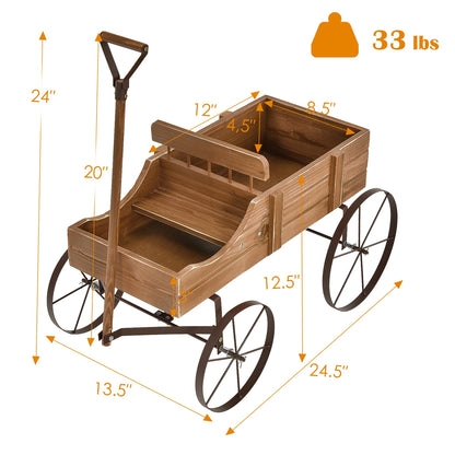 Wooden Wagon Plant Bed With Wheel, Brown Plant Stands at Gallery Canada