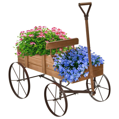 Wooden Wagon Plant Bed With Wheel, Brown Plant Stands at Gallery Canada