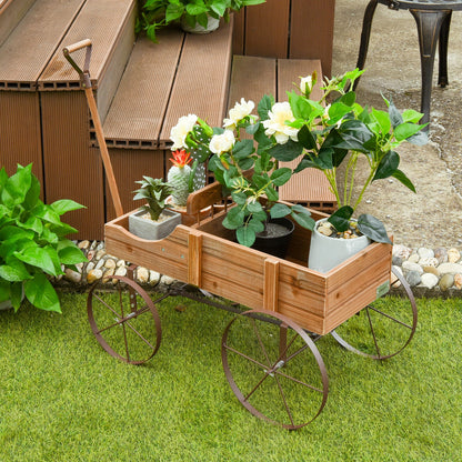 Wooden Wagon Plant Bed With Wheel, Brown Plant Stands at Gallery Canada