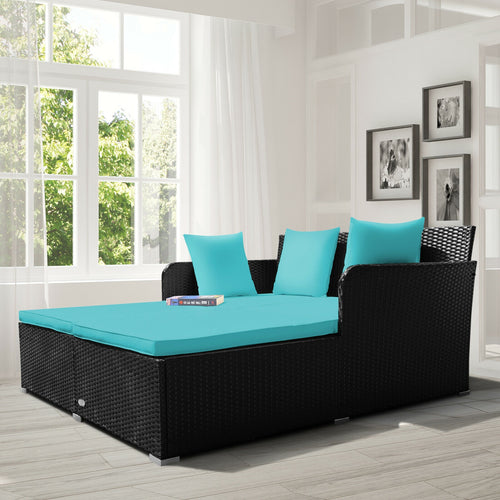 Outdoor Rattan Daybed With Cushions, Turquoise