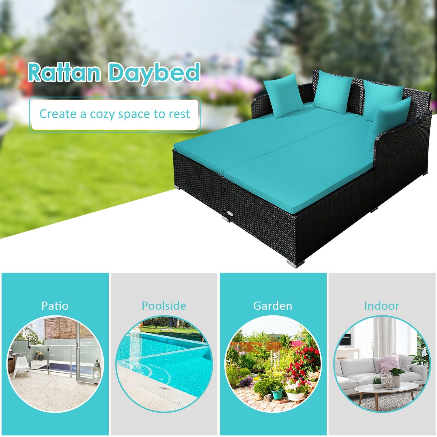 Outdoor Rattan Daybed With Cushions, Turquoise Outdoor Sectionals at Gallery Canada