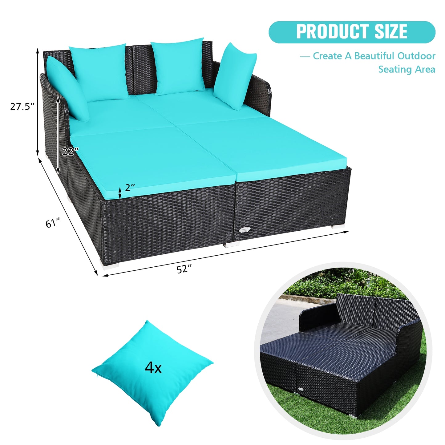 Outdoor Rattan Daybed With Cushions, Turquoise Outdoor Sectionals at Gallery Canada