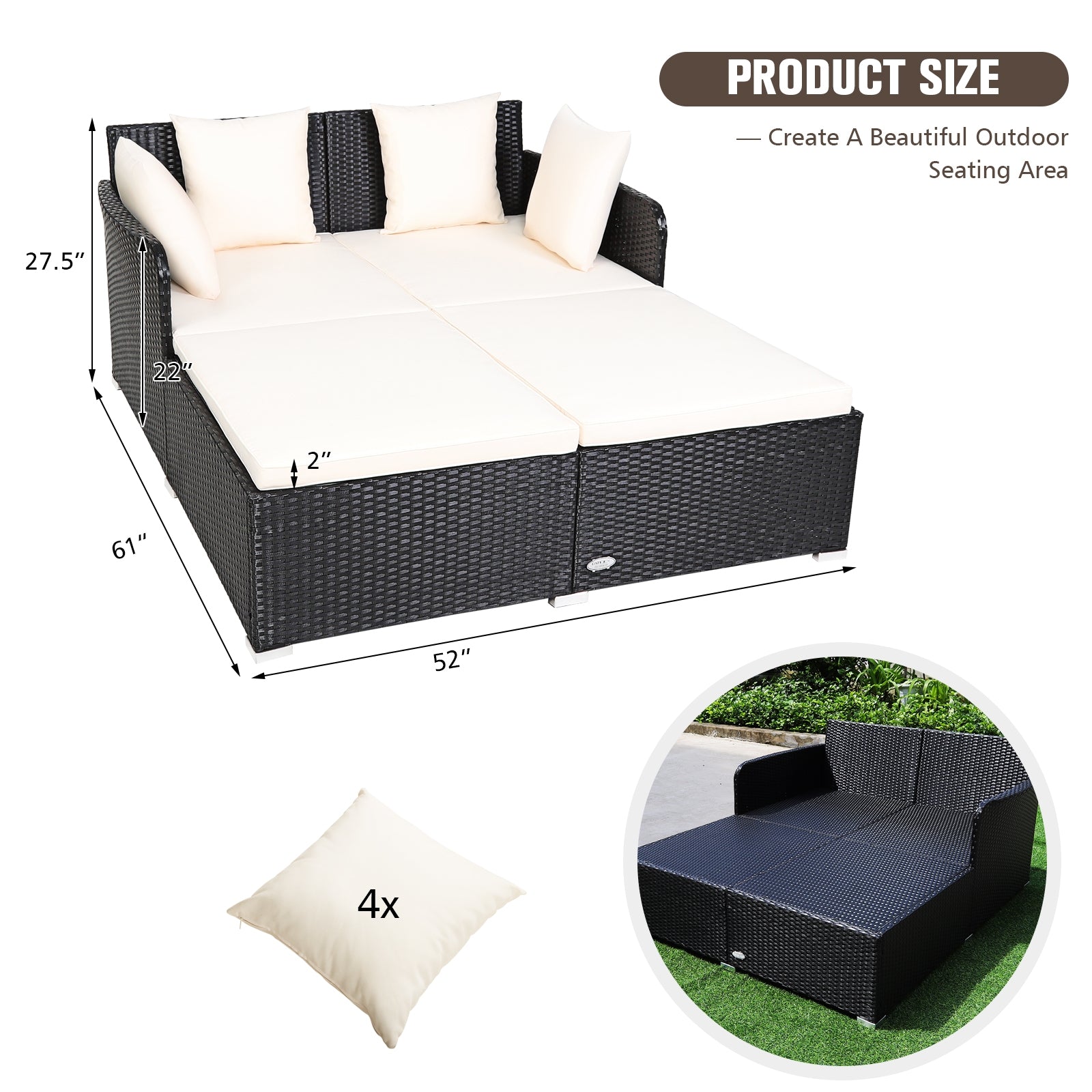 Outdoor Rattan Daybed With Upholstered Cushions, White Outdoor Sectionals at Gallery Canada