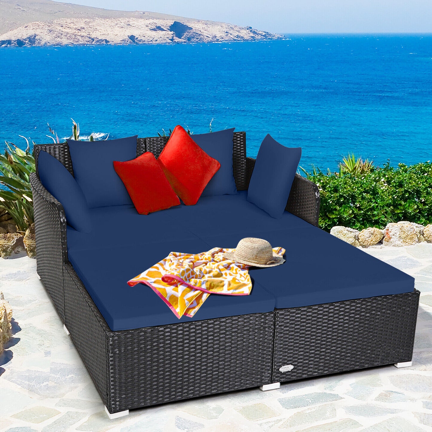 Outdoor Rattan Daybed With Cushions, Navy Outdoor Sectionals at Gallery Canada