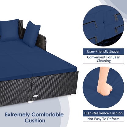 Outdoor Rattan Daybed With Cushions, Navy Outdoor Sectionals at Gallery Canada