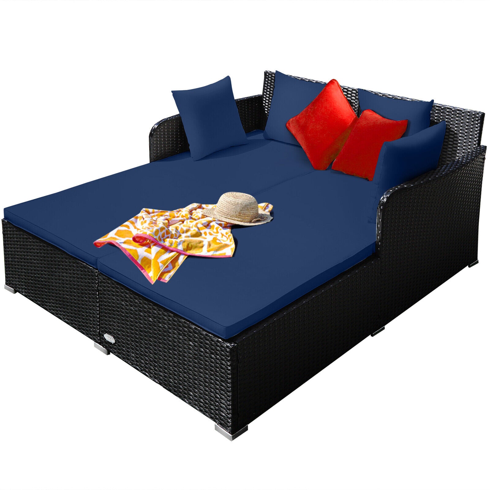 Outdoor Rattan Daybed With Cushions, Navy Outdoor Sectionals at Gallery Canada