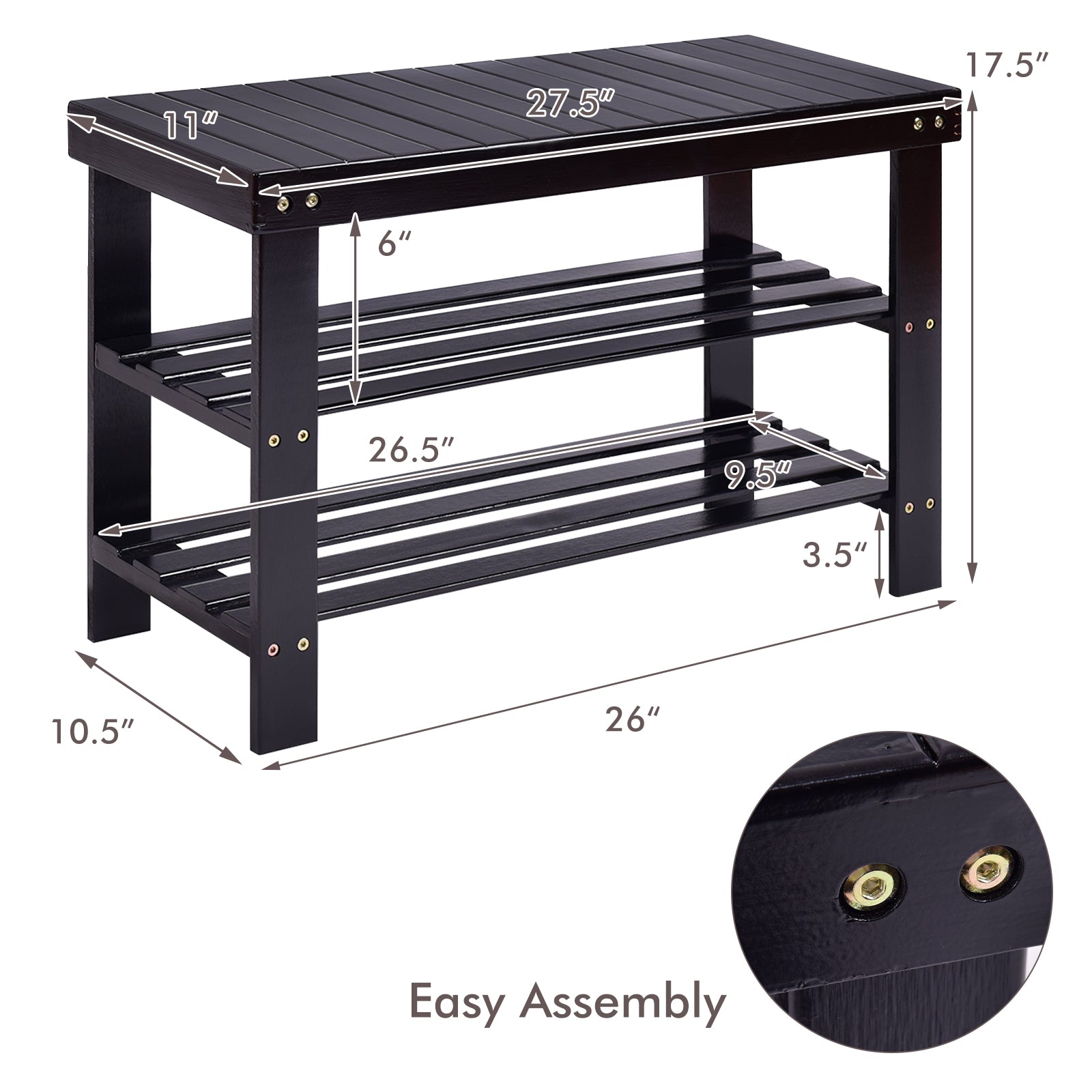 3 Tier Bamboo Bench Storage Shoe Shelf, Black Shoe Racks & Storage Benches at Gallery Canada