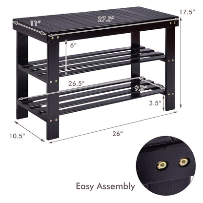 3 Tier Bamboo Bench Storage Shoe Shelf, Black Shoe Racks & Storage Benches at Gallery Canada