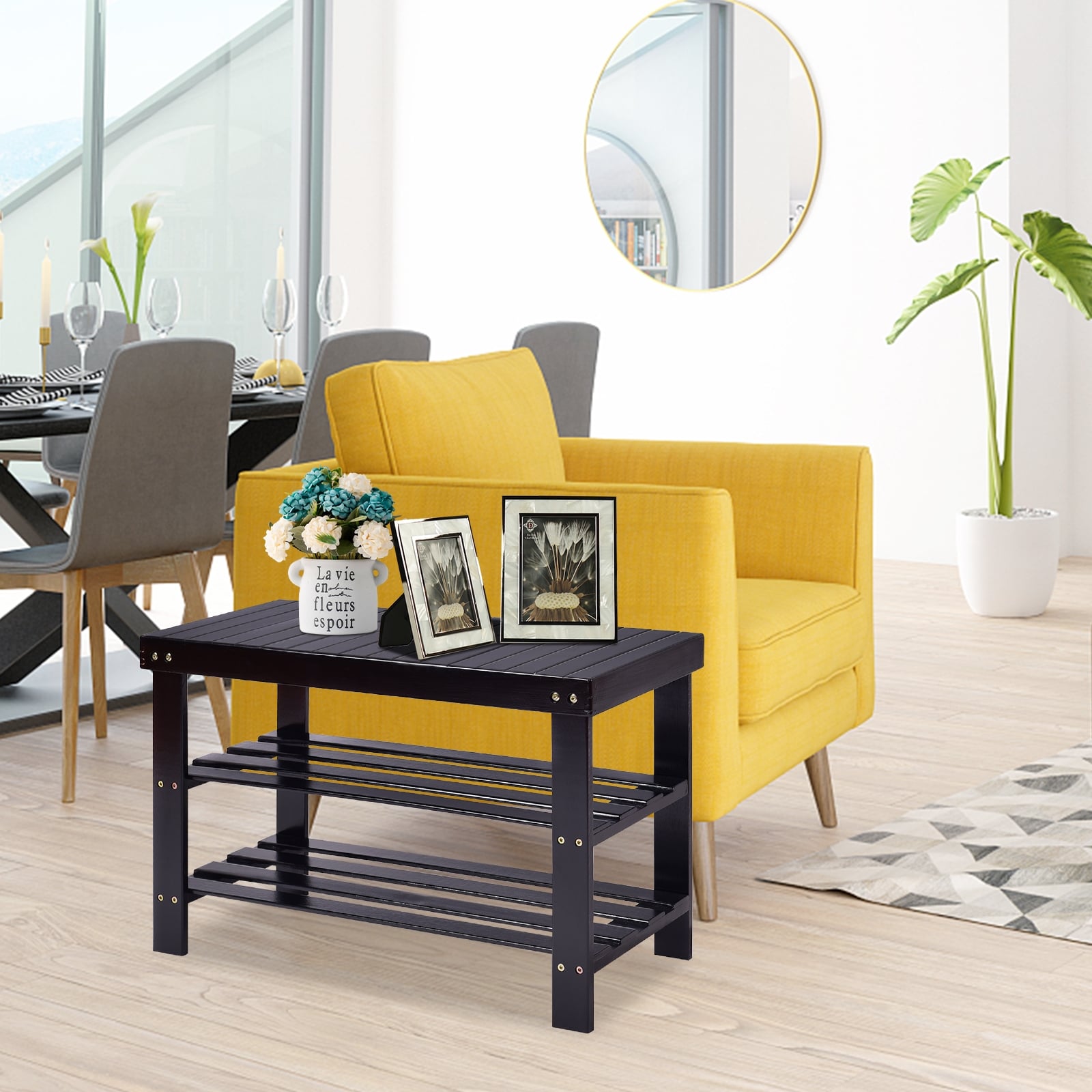 3 Tier Bamboo Bench Storage Shoe Shelf, Black Shoe Racks & Storage Benches at Gallery Canada
