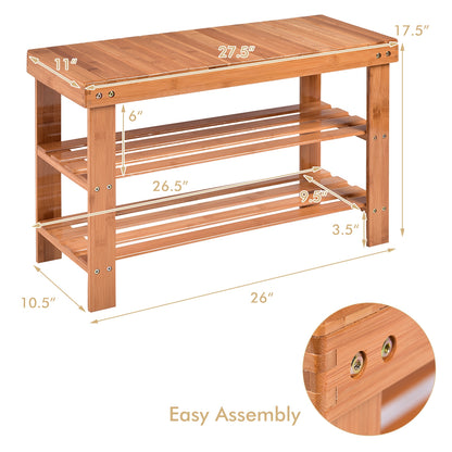 3 Tier Bamboo Bench Storage Shoe Shelf, Natural Shoe Racks & Storage Benches at Gallery Canada