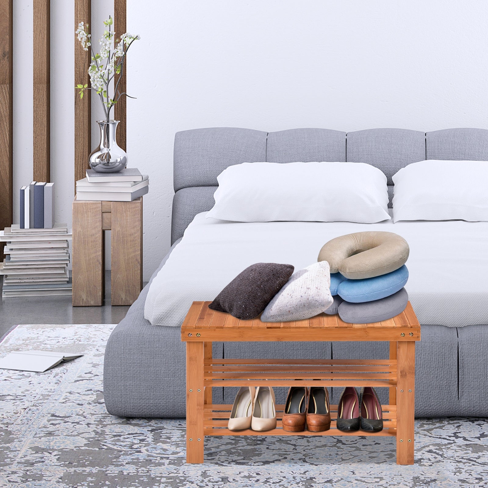 3 Tier Bamboo Bench Storage Shoe Shelf, Natural Shoe Racks & Storage Benches at Gallery Canada