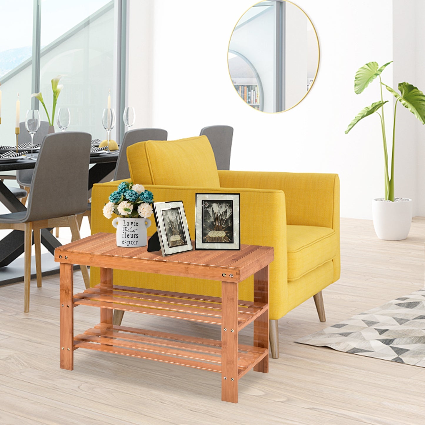 3 Tier Bamboo Bench Storage Shoe Shelf, Natural Shoe Racks & Storage Benches at Gallery Canada