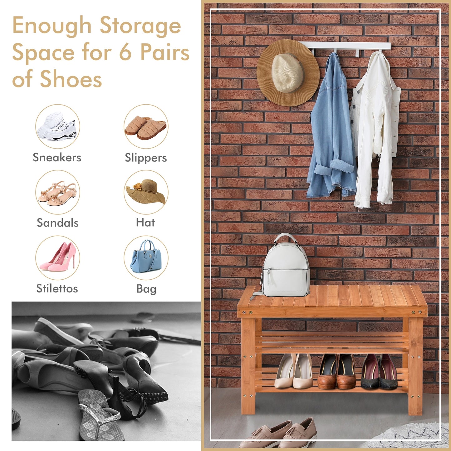 3 Tier Bamboo Bench Storage Shoe Shelf, Natural Shoe Racks & Storage Benches at Gallery Canada