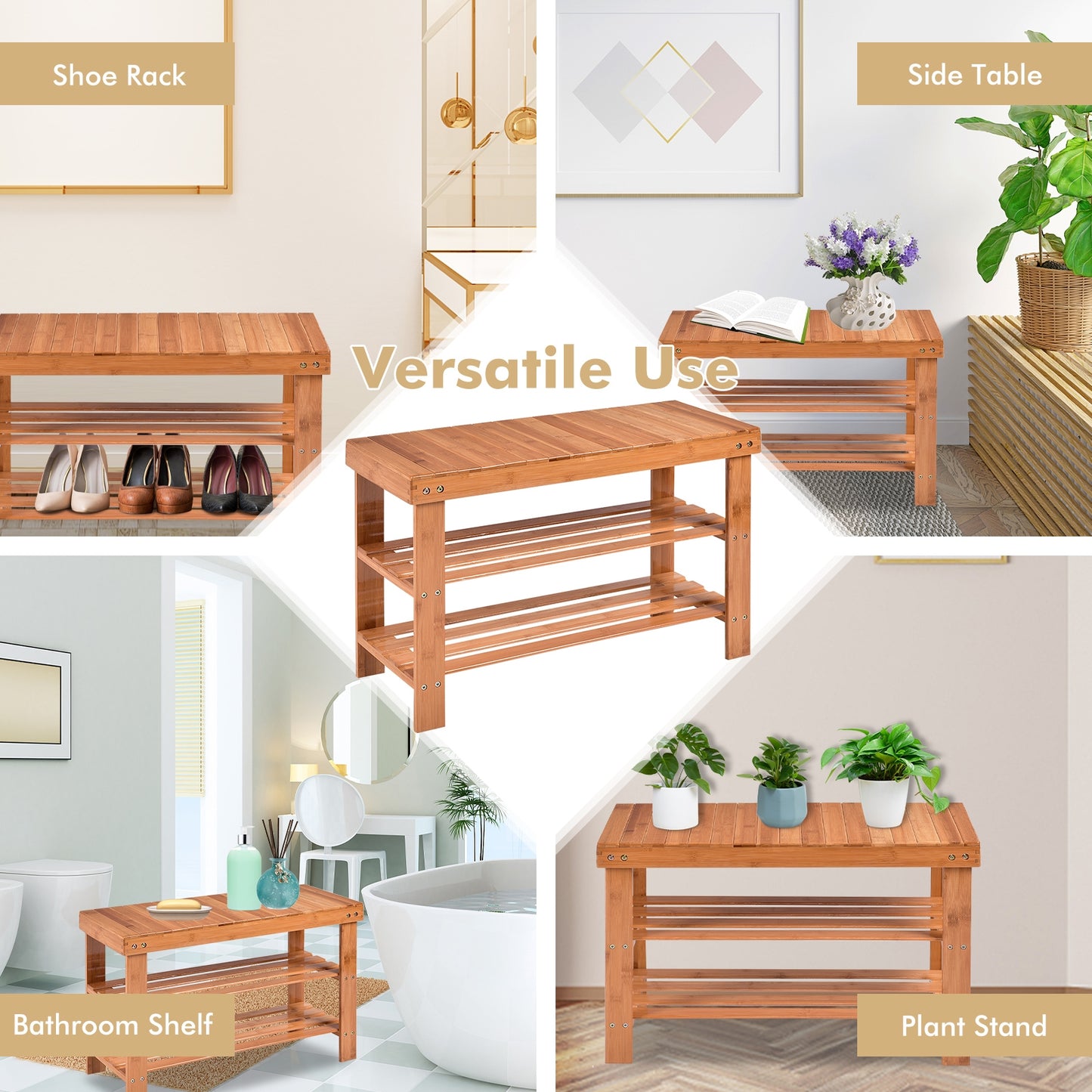 3 Tier Bamboo Bench Storage Shoe Shelf, Natural Shoe Racks & Storage Benches at Gallery Canada